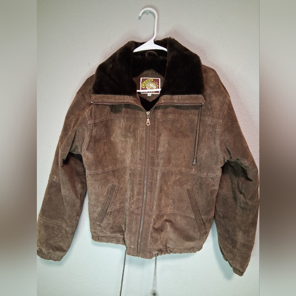 Vintage Learsi Brown Genuine Leather Bomber Jacket Faux Fur Lined Zip Coat Small